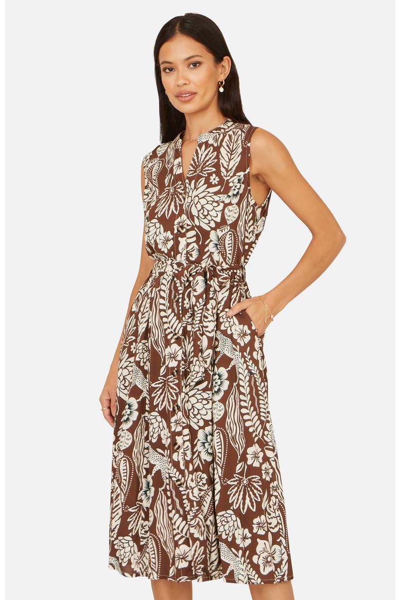 Leaf Print Shirt Dress, Alternate, color, Brown