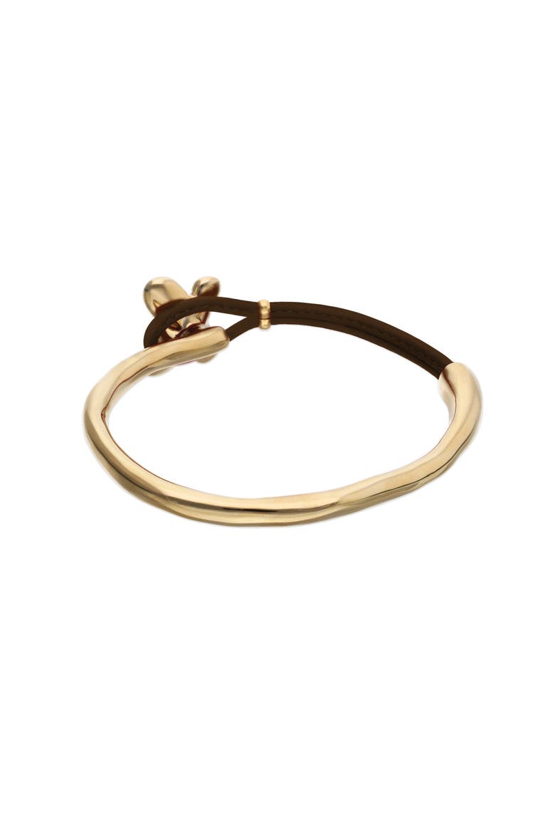Leather Bracelet with Gold-Tone Butterfly, Alternate, color, Brown