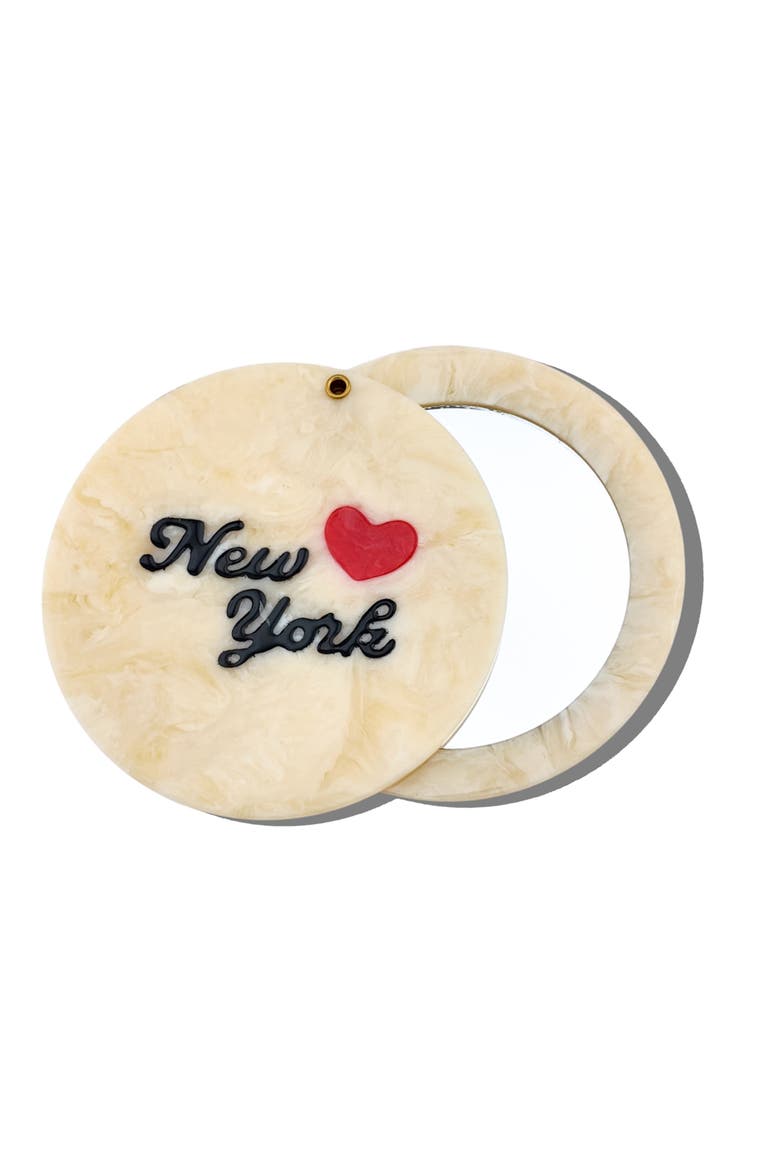 Hand Painted New York Compact Mirror, Main, color, CREAM
