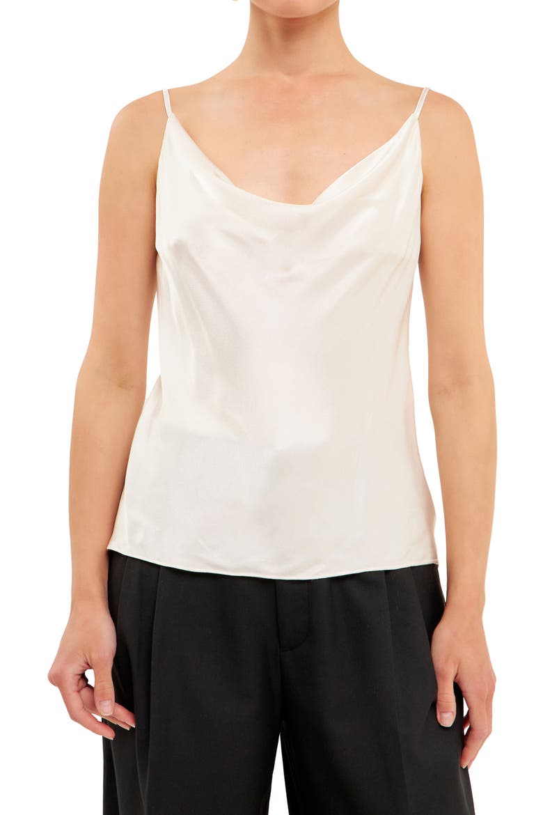 Cowl Neck Satin Camisole, Alternate, color, CREAM