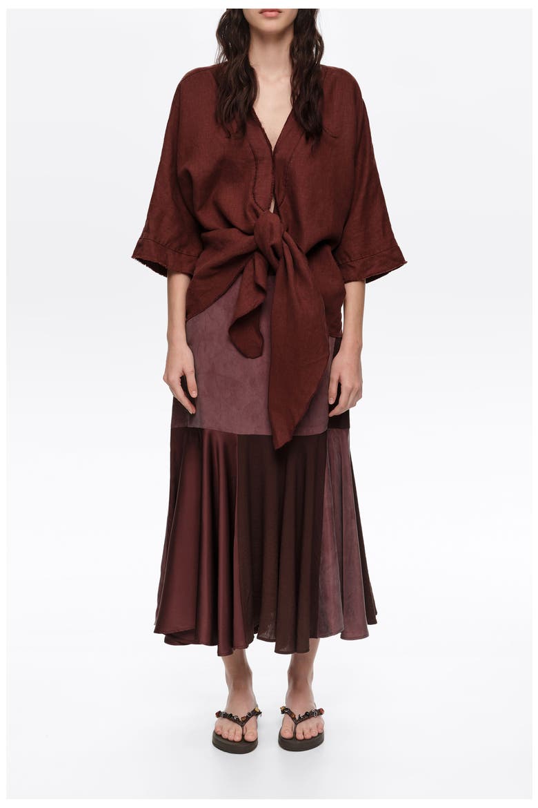 Fluid Patchwork Midi Skirt, Alternate, color, BROWN