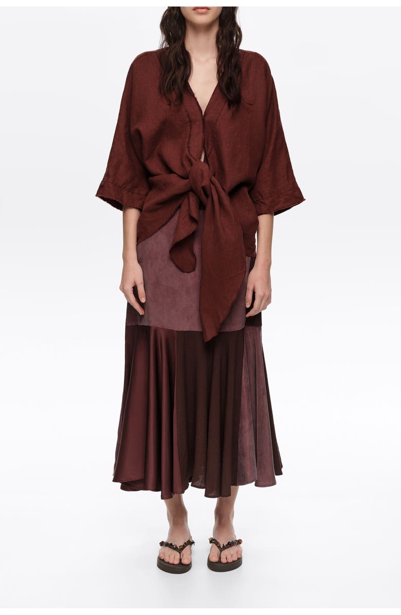 Bimba y Lola Fluid Patchwork Midi Skirt, Alternate, color, Brown