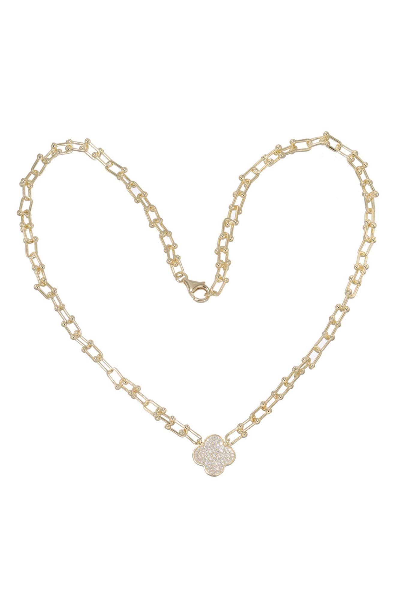 FZN 14K Gold Plated Sterling Silver Cubic Zirconia Clover Necklace