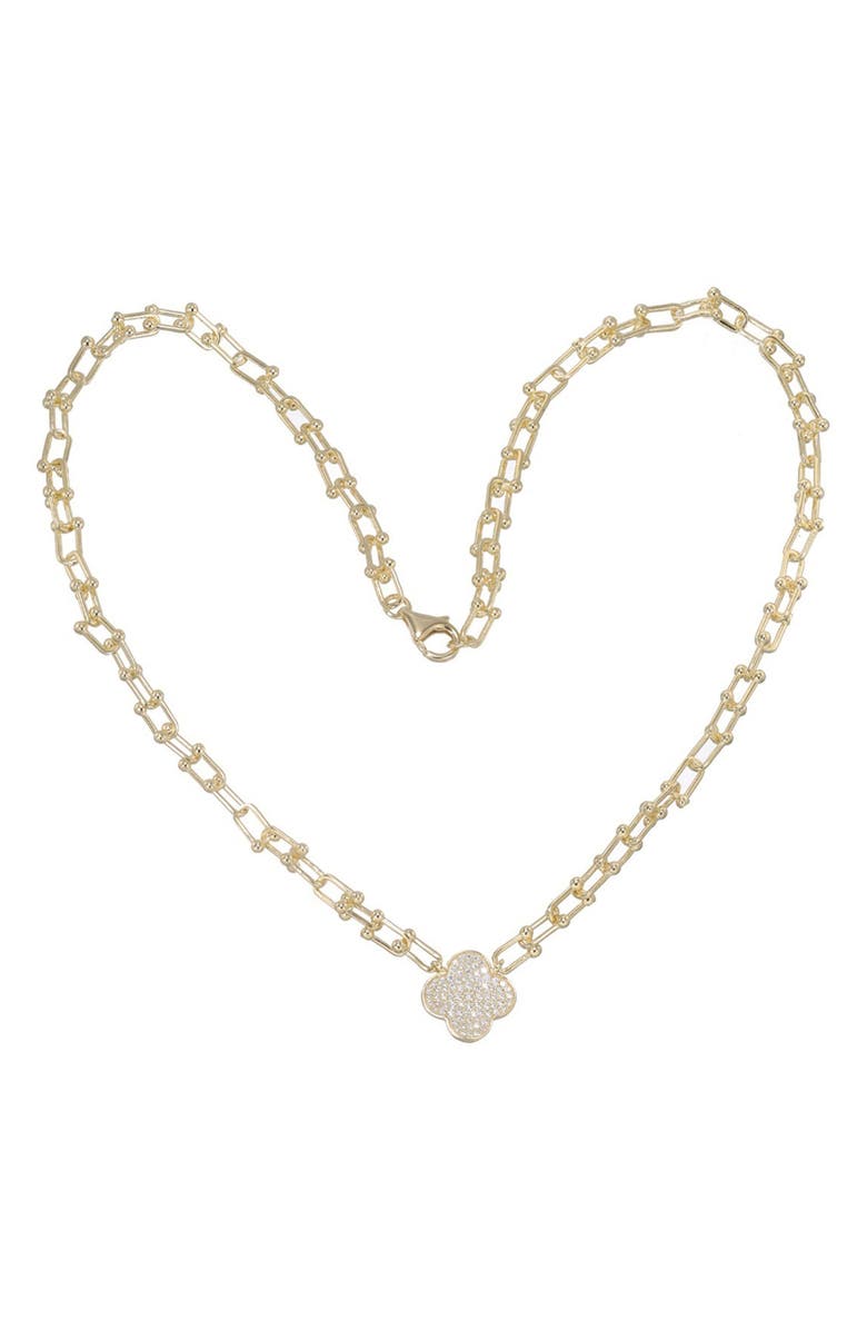 FZN 14K Gold Plated Sterling Silver Cubic Zirconia Clover Necklace, Main, color, Yellow Gold