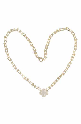 FZN 14K Gold Plated Sterling Silver Cubic Zirconia Clover Necklace