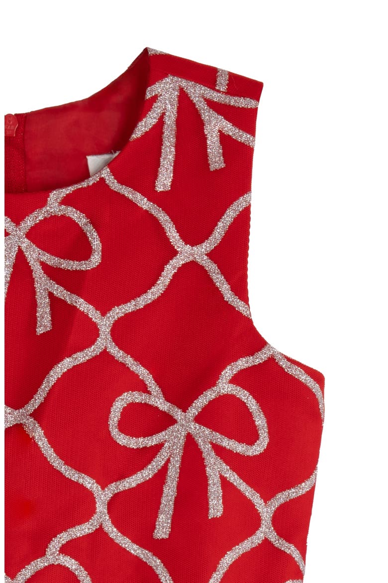 Kids' Bow Print Glitter Mesh Dress, Alternate, color, RED