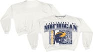 PRESSBOX Women's Pressbox White Michigan Wolverines Oversized Janice Retro Waist-Length Sweatshirt