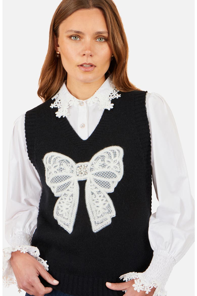 Lace Bow Knitted Pullover, Alternate, color, Black