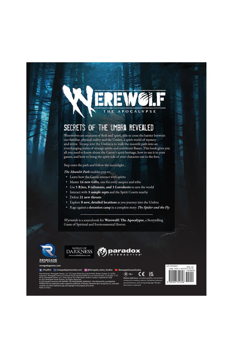 Renegade Game Studios Werewolf The Apocalypse, The Moonlit Path Sourcebook, Alternate, color, Multicolored