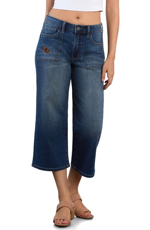 Butterfly Utility High Waist Crop Wide Leg Jeans