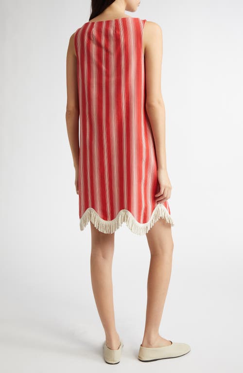 Bode Parasol Stripe Cotton Shift Dress In Red/white