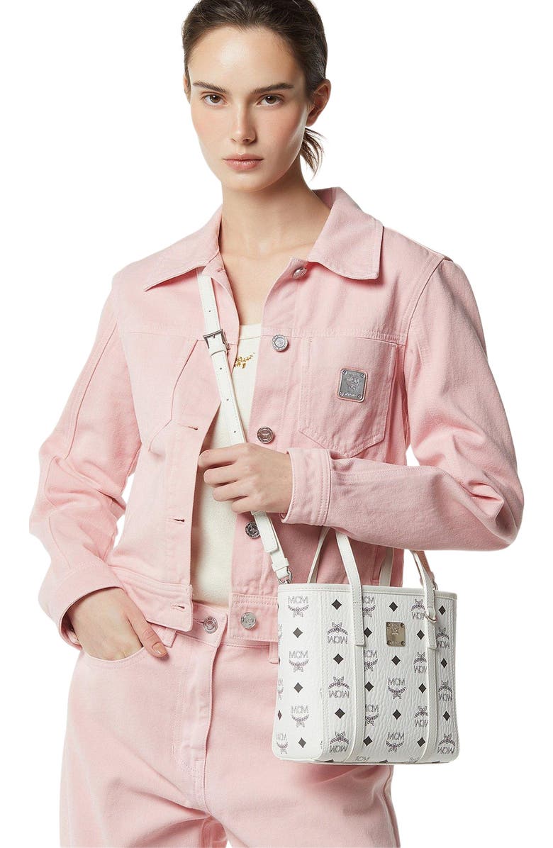 MCM Toni Top-Zip Shopper in Visetos, Alternate, color, White