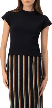 IVONNE Black dropped sleeve top