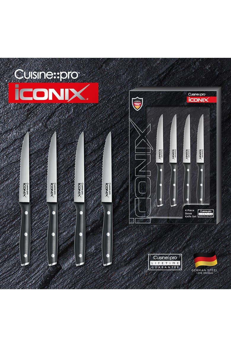 iconiX® 4-Piece Steak Knife Set, Alternate, color, Black
