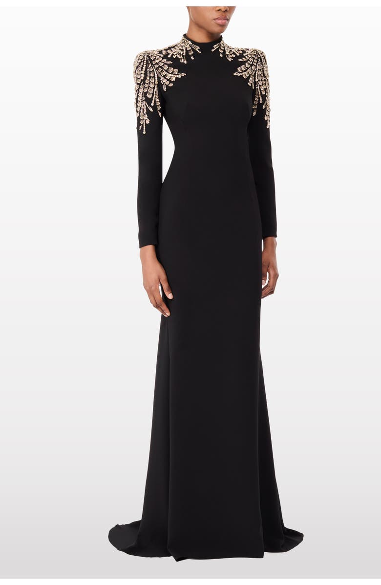 Jenny Packham Cobra embellished-shoulders mock-neck maxi dress, Alternate, color, Liquorice
