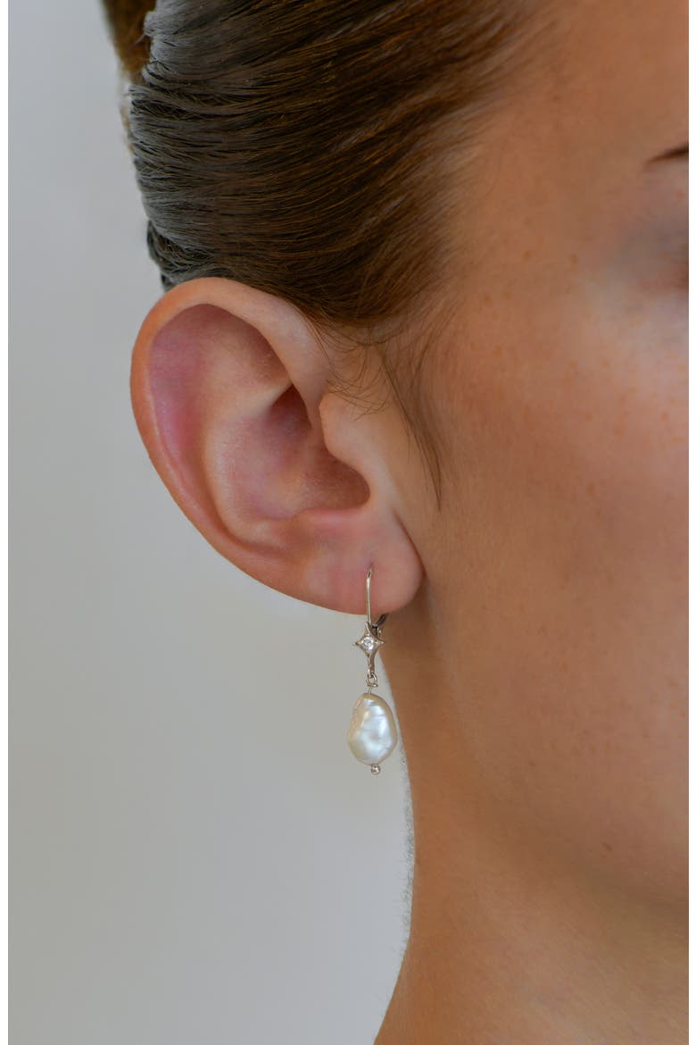 Emilia Gothic Star Cultured Pearl Drop Earrings, Alternate, color, SILVER