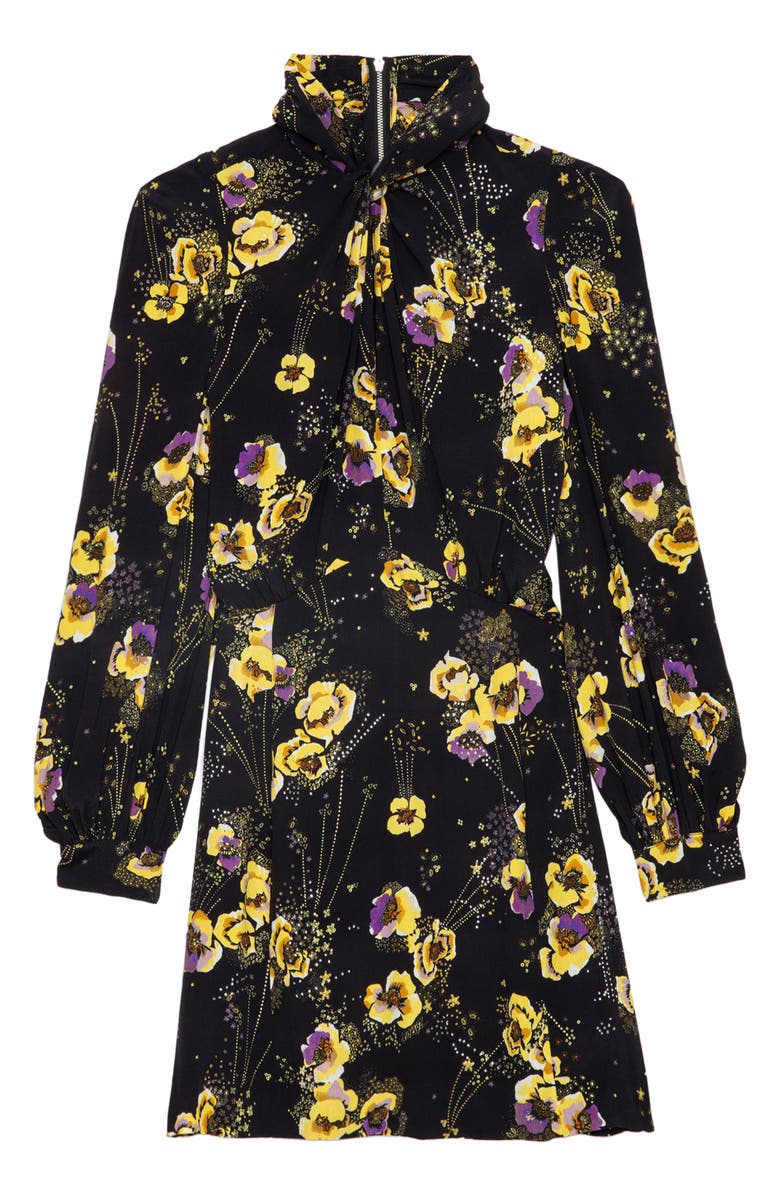 Zadig & Voltaire Ryda Yoko Strass Tie Neck Long Sleeve Crepe Dress, Alternate, color, 