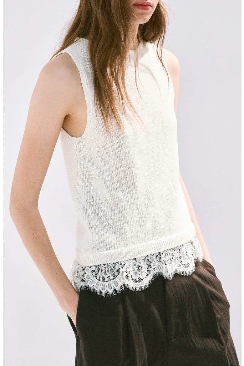 Lace Detail Knit Top, Main, color, ECRU