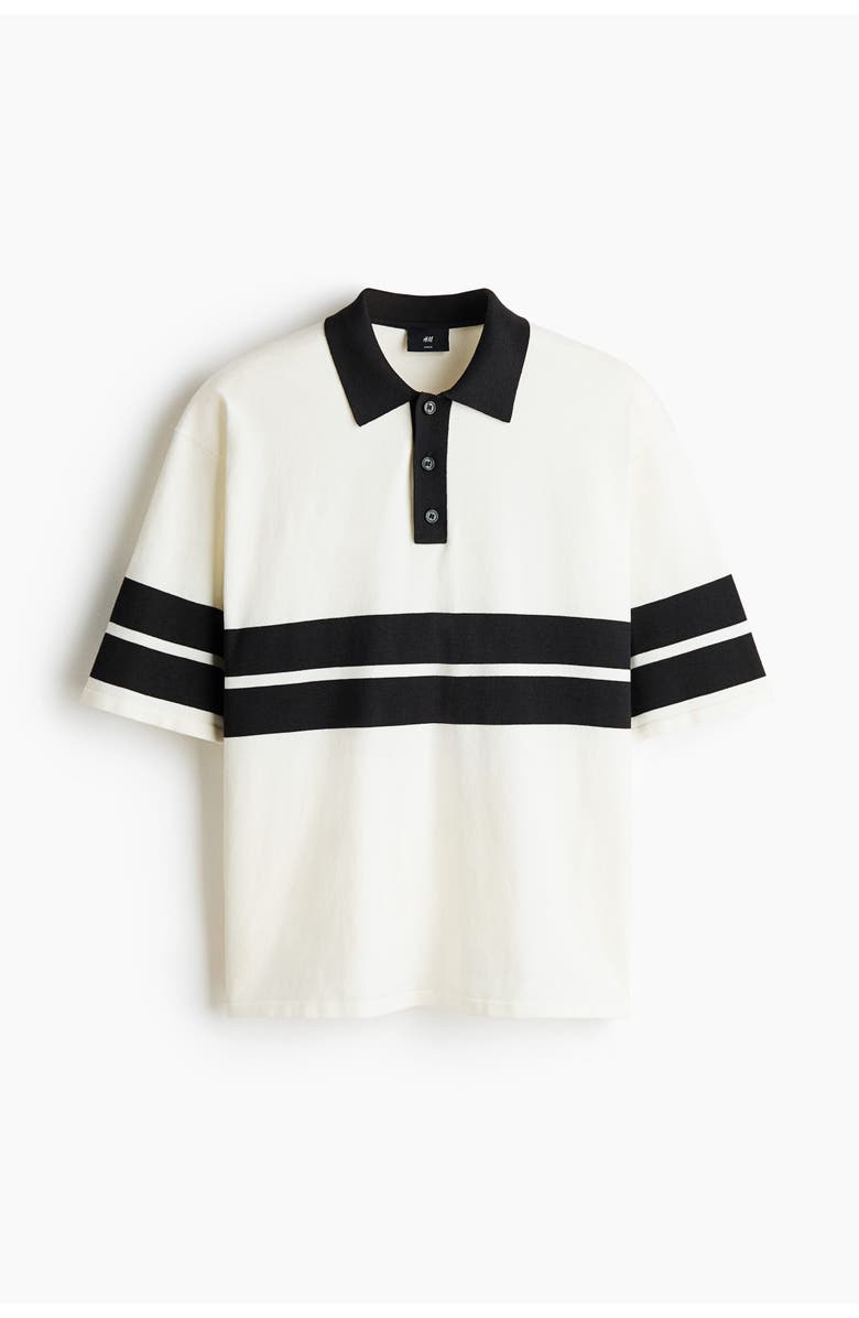 H&M Loose Fit Knitted Polo Shirt, Main, color, White/Black