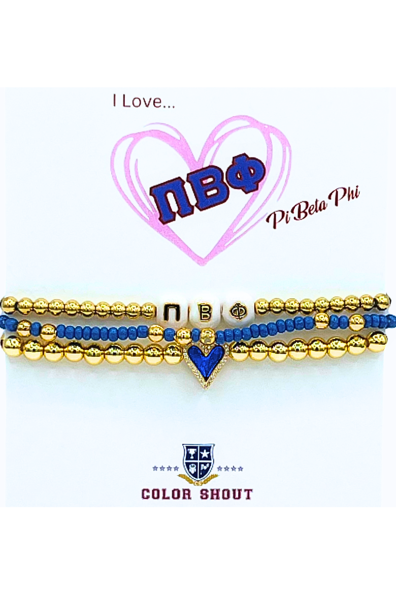Pi Beta Phi Love My Sorority Bracelet Stack, Main, color, Yellow Gold