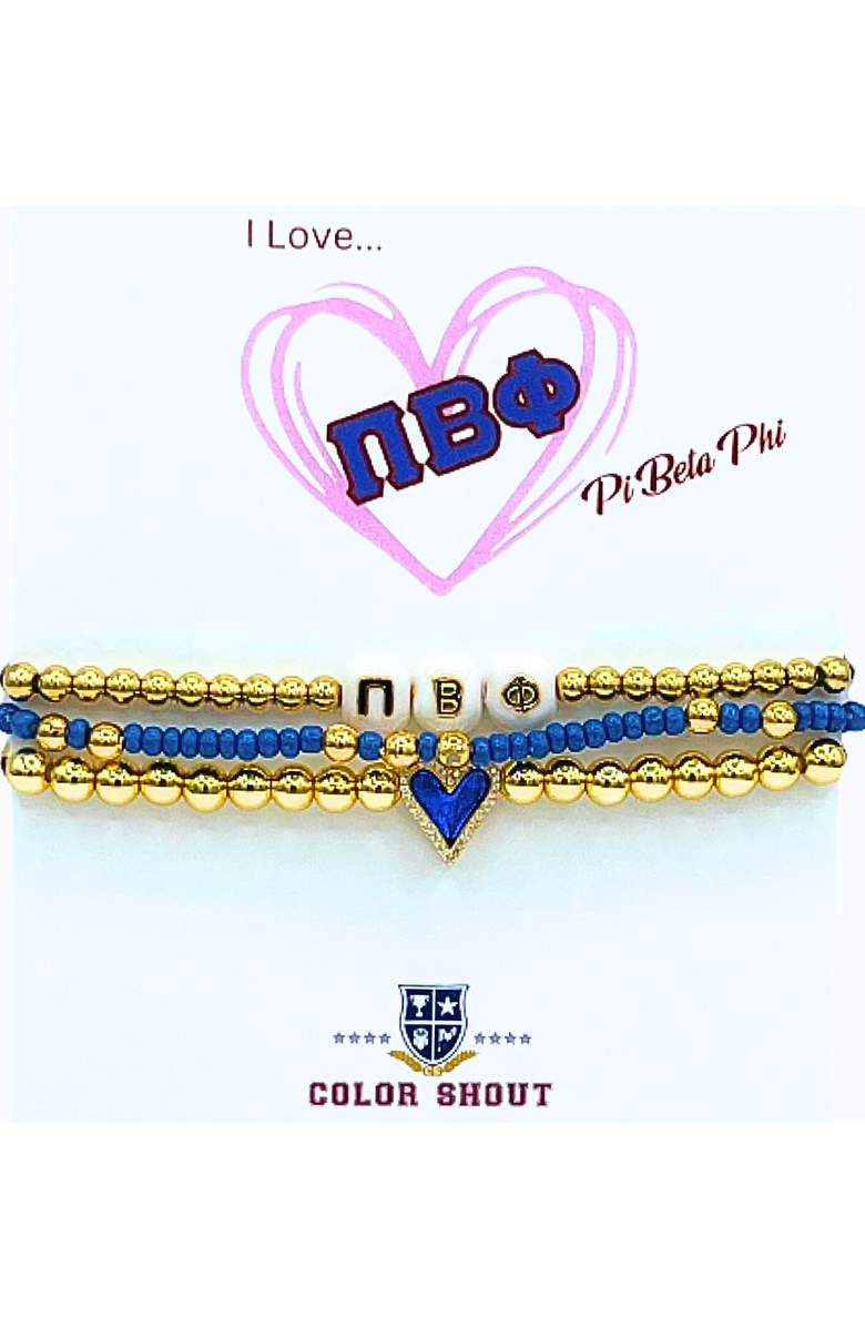 Color Shout Pi Beta Phi Love My Sorority Bracelet Stack, Main, color, Yellow Gold