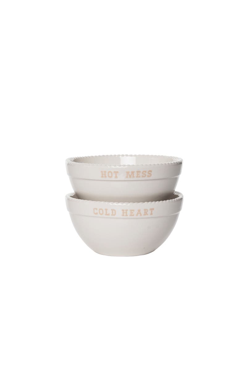Totalee Gift Hot Mess/Cold Heart Bowls Set of 2 Ceramic White 13.5 oz, Main, color, White