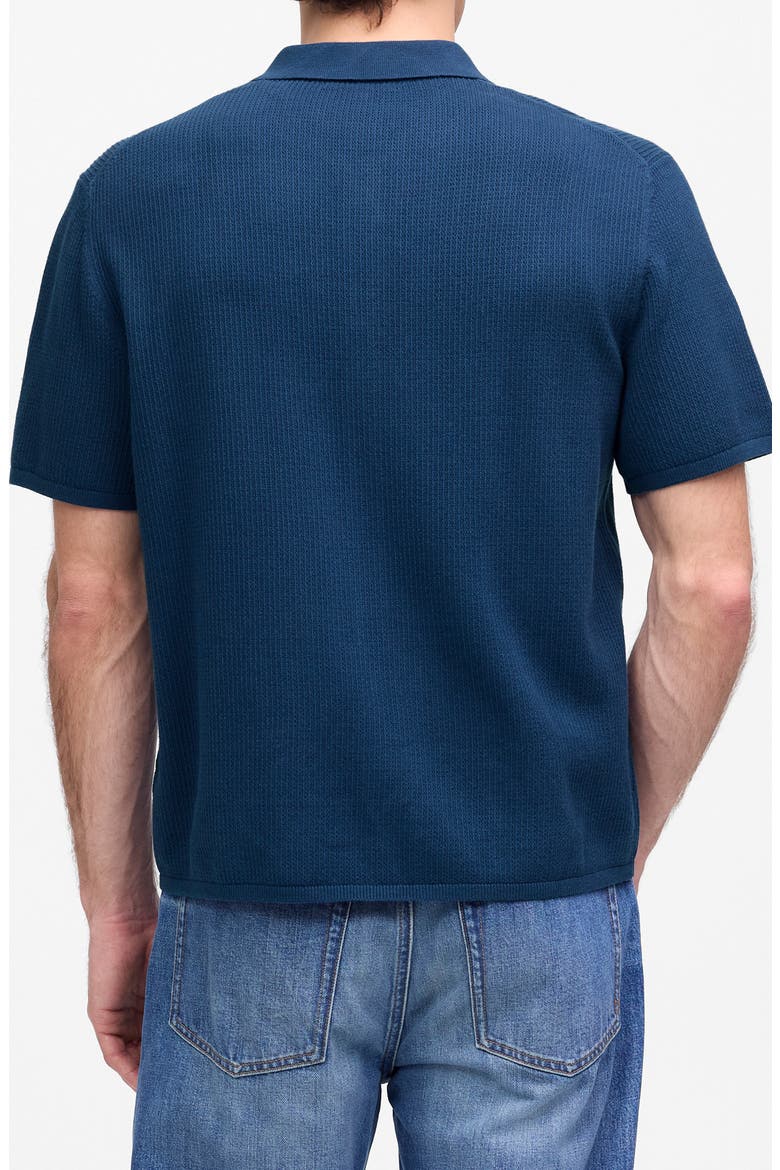 Short Sleeve Tuck Stitch Button-Up Shirt, Alternate, color, TRUE INDIGO