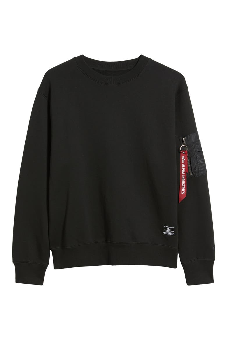Utility Pocket Cotton Fleece Crewneck Sweatshirt, Alternate, color, BLACK