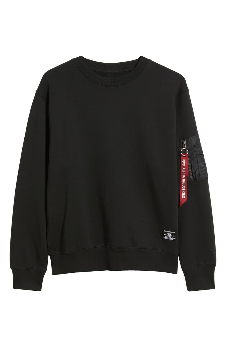 Alpha Industries Utility Pocket Cotton Fleece Crewneck Sweatshirt, Alternate, color, Black