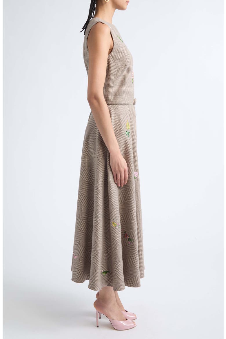 Embroidered Sleeveless Glen Plaid Wool Blend Dress, Alternate, color, TAUPE