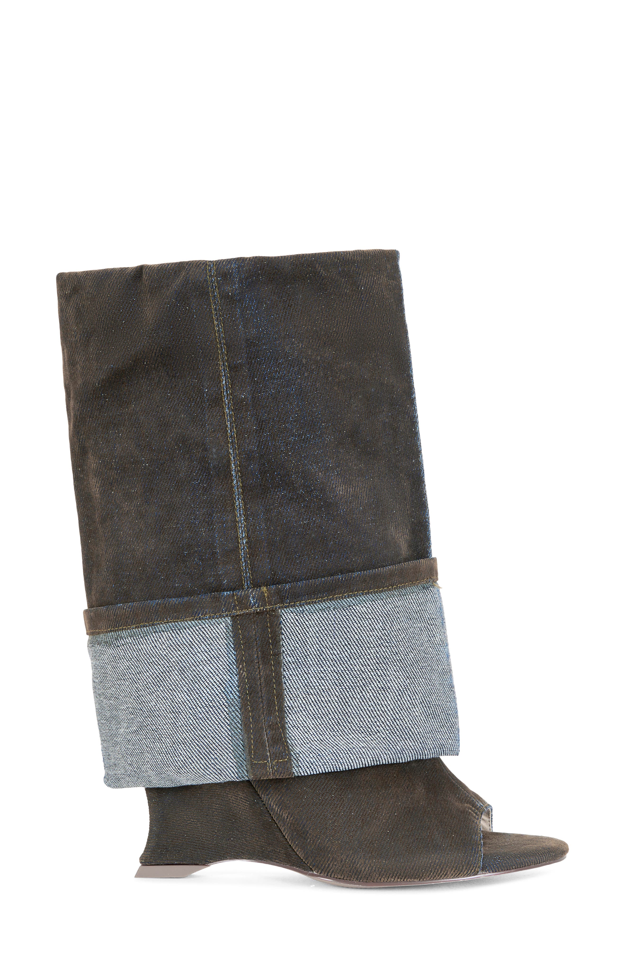 AZALEA WANG Tin Cuffed Shaft Open Toe Boot, Alternate, color, Brown