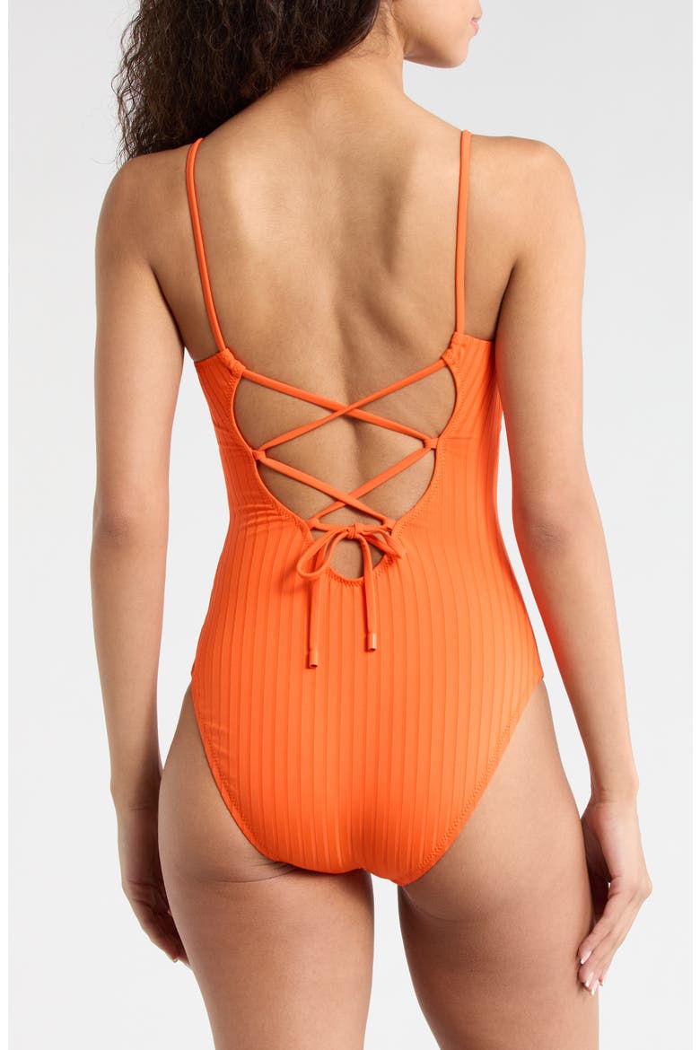 V-Wire Rib One-Piece Swimsuit, Alternate, color, HIBISCUS