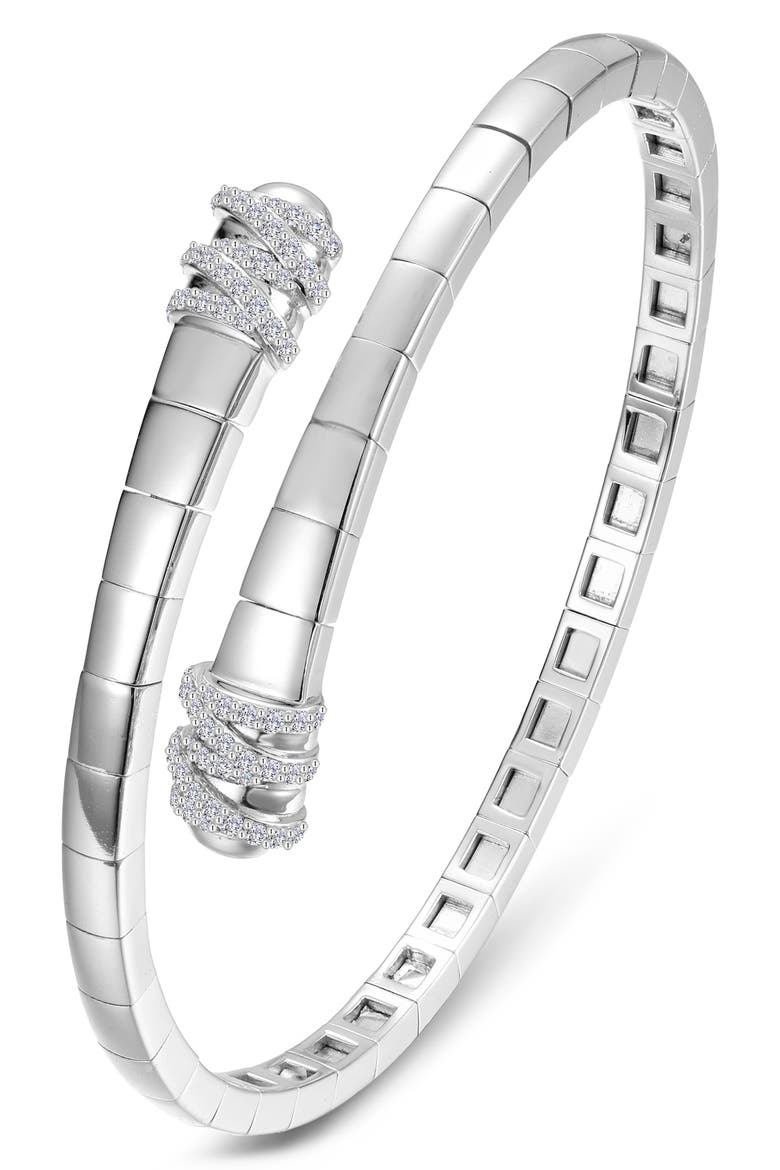 Ribbon Simuilated Diamond Bypass Flexible Bangle, Main, color, WHITE/ SILVER