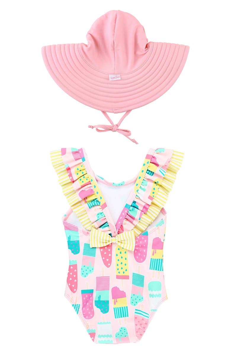 RuffleButts Ruffle One-Piece Swimsuit & Hat Set, Alternate, color, 