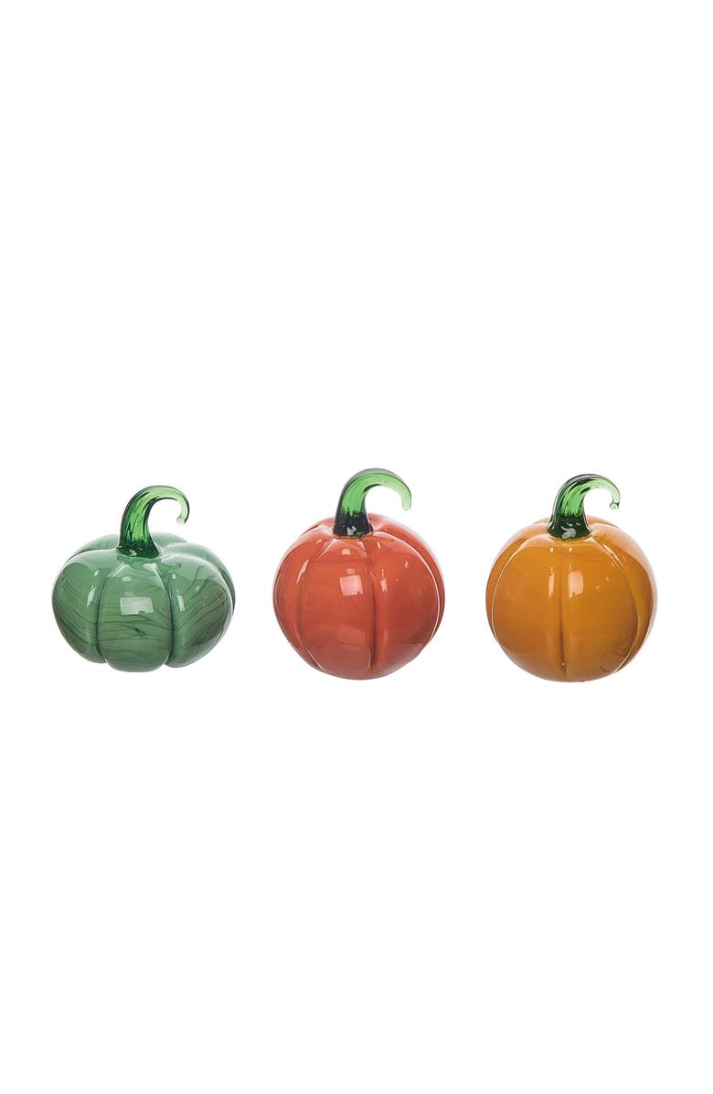 Transpac Mini Glass Pumpkin Figurines Assorted Set of Three, Main, color, Multicolored