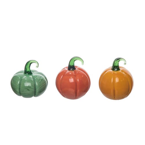 Transpac Mini Glass Pumpkin Figurines Assorted Set Of Three In Multi
