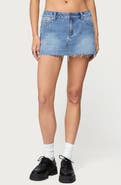 EDIKTED Micah Low Rise Raw Hem Denim Miniskirt