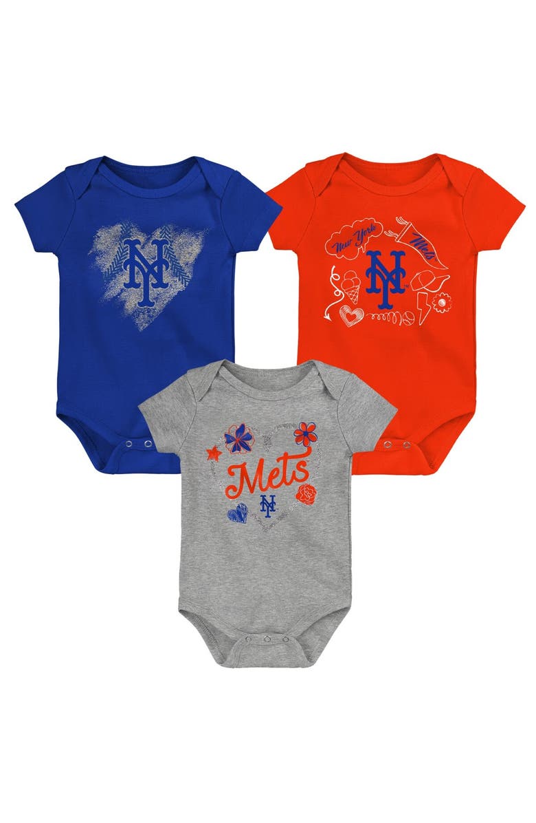 Outerstuff Infant Royal/Orange/Gray New York Mets Batter Up 3-Pack Bodysuit Set, Alternate, color, Royal
