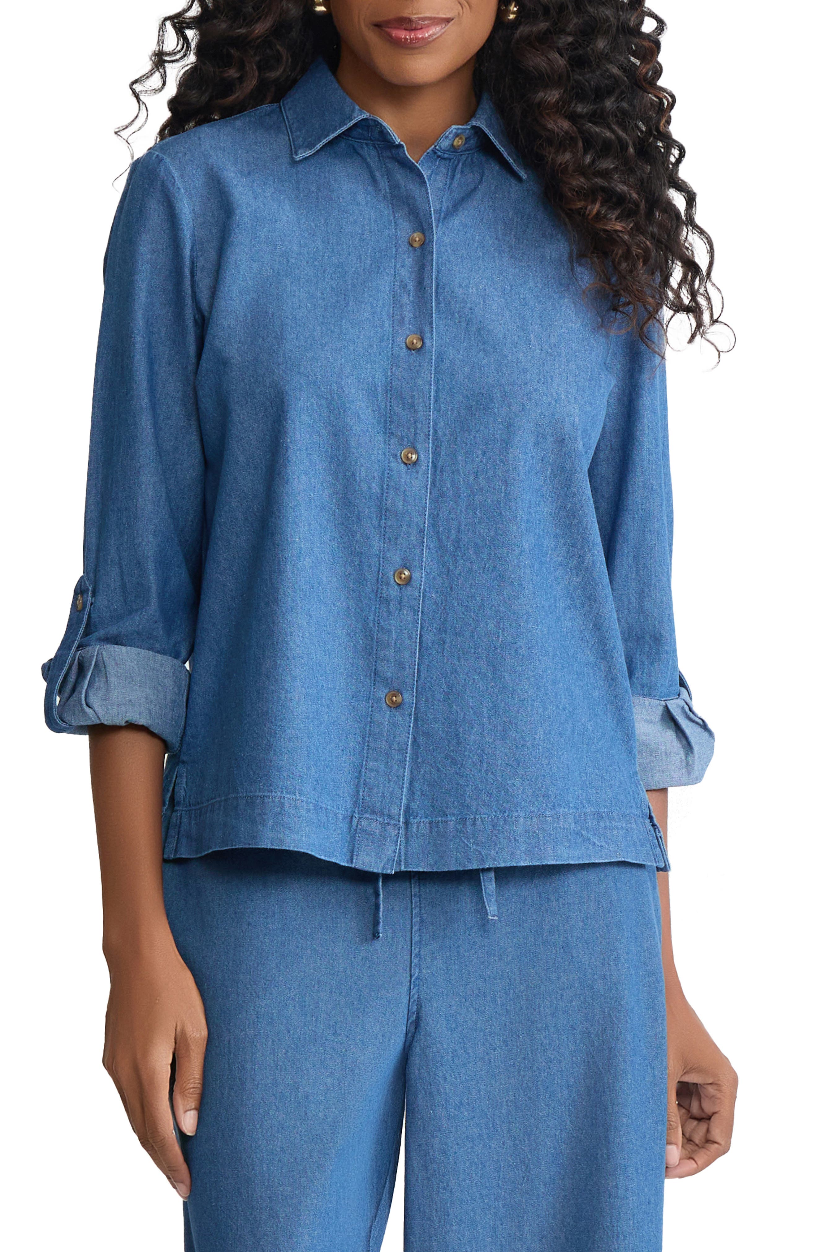 Boxy Denim Button-Up Shirt
