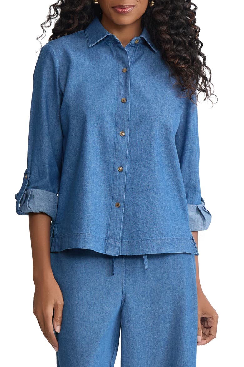 Boxy Denim Button-Up Shirt, Main, color, LIBRA WASH
