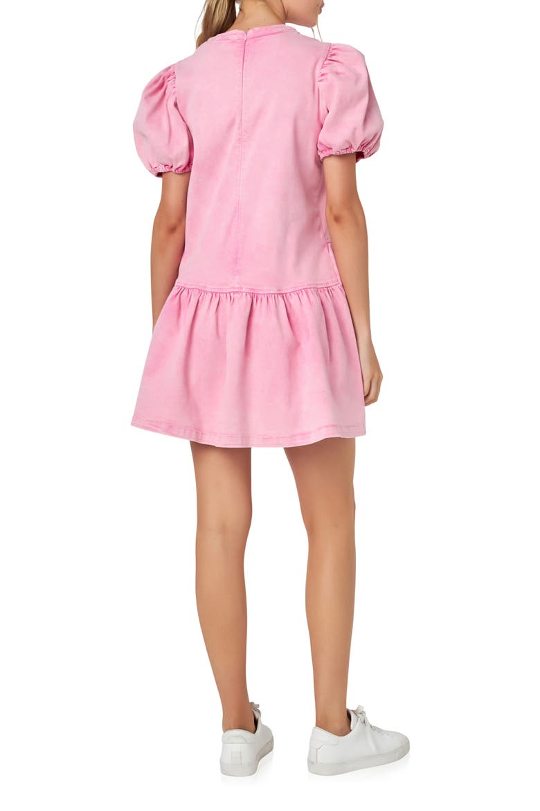 Mixed Media Puff Sleeve Denim Minidress, Alternate, color, PINK