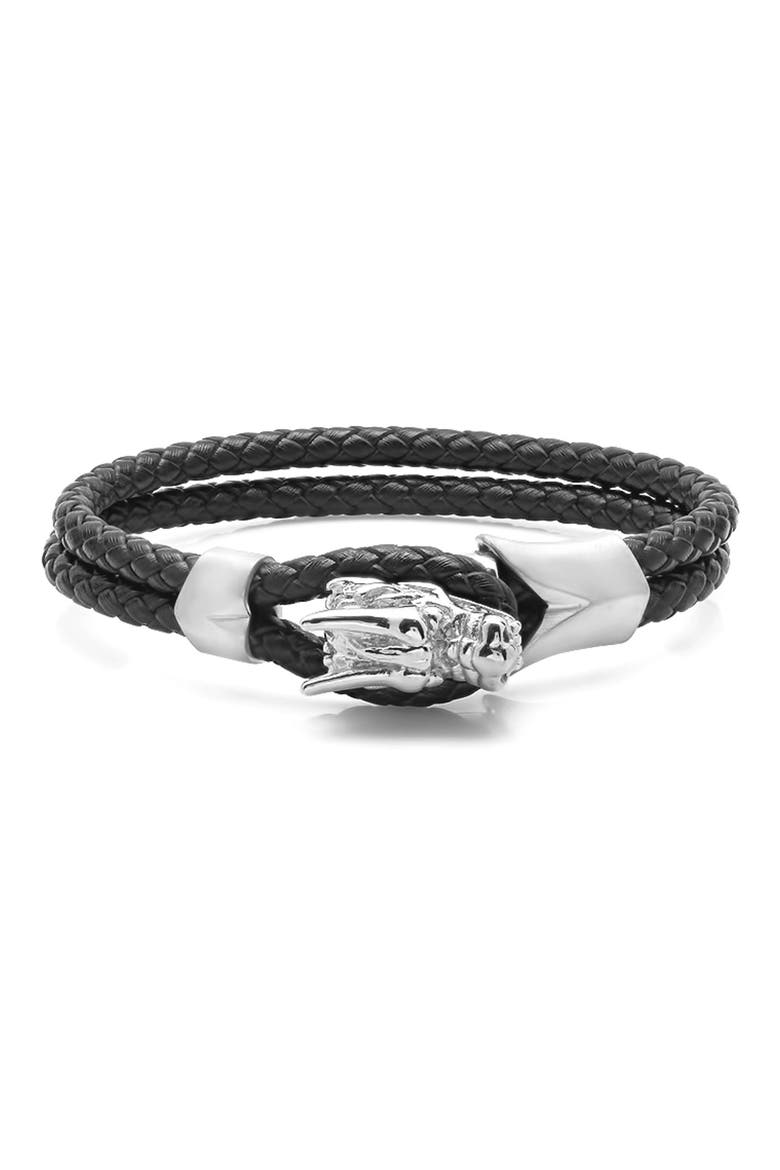 Men's Braided Leather Bracelet, Main, color, BLACK