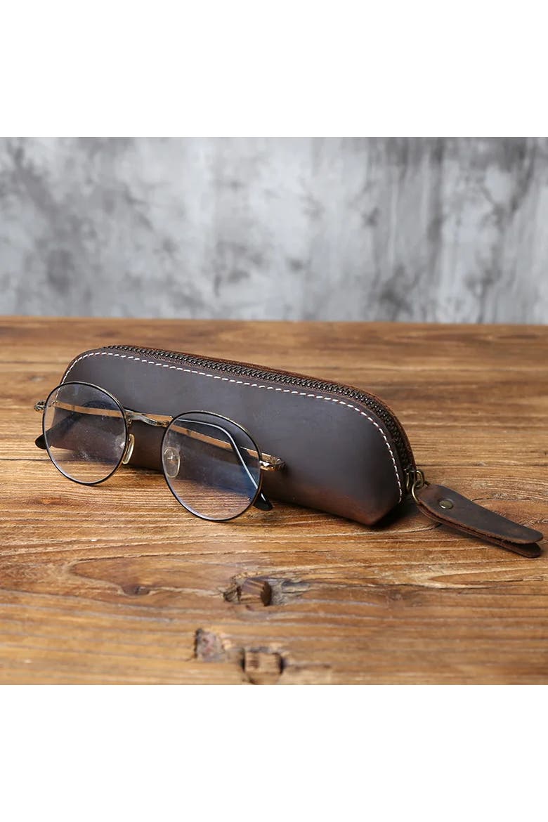 The Paavo Leather Pen Case | Leather Makeup Pouch, Alternate, color, Dark Brown