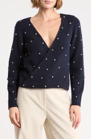 Elie Tahari Embellished V-Wrap Back Cashmere Sweater