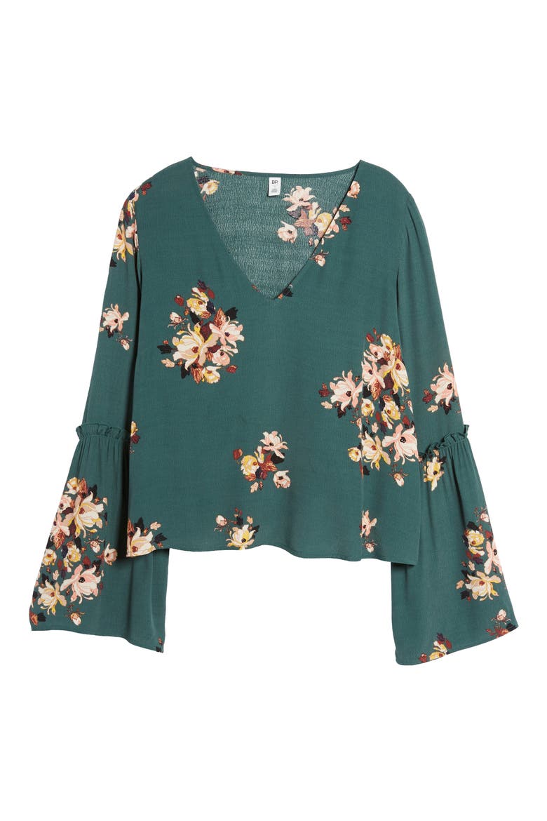 Bell Sleeve Blouse, Alternate, color, GREEN JUNGLE FLORAL BOUQUET