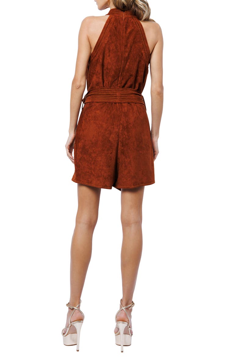 Louise Tie Waist Faux Suede Romper, Alternate, color, BROWN