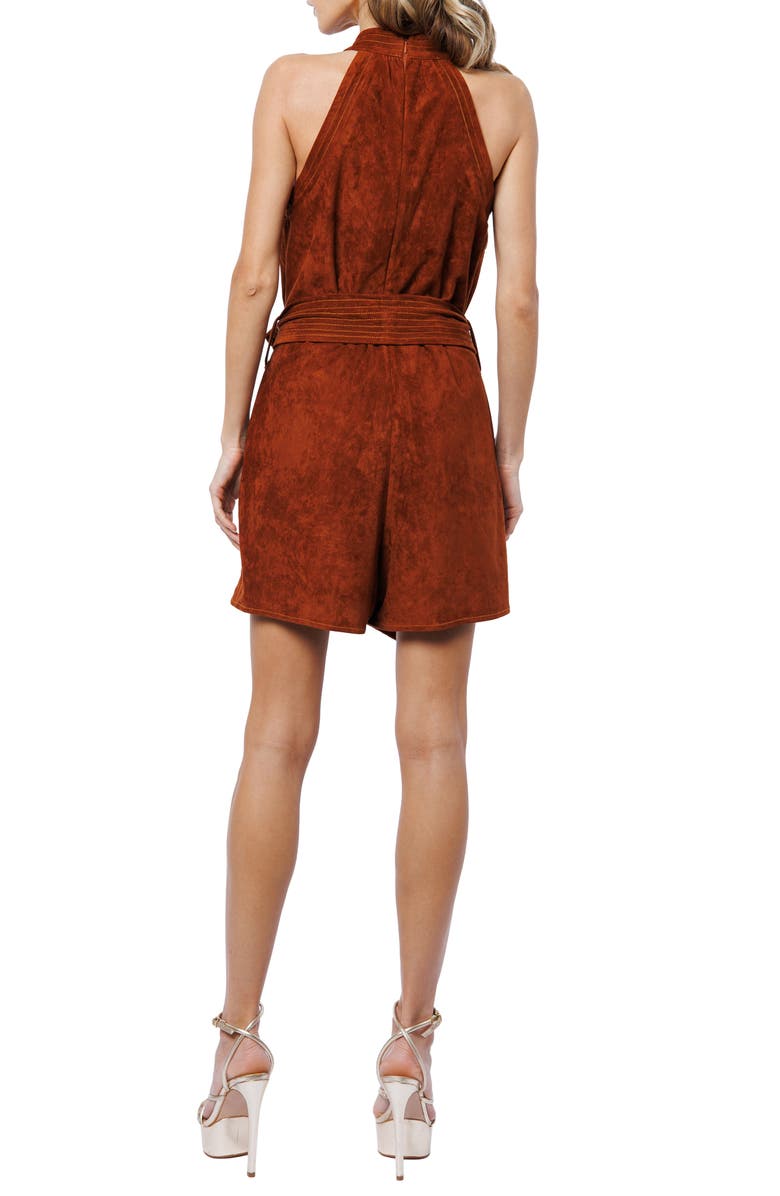 CIEBON Louise Tie Waist Faux Suede Romper, Alternate, color, Brown