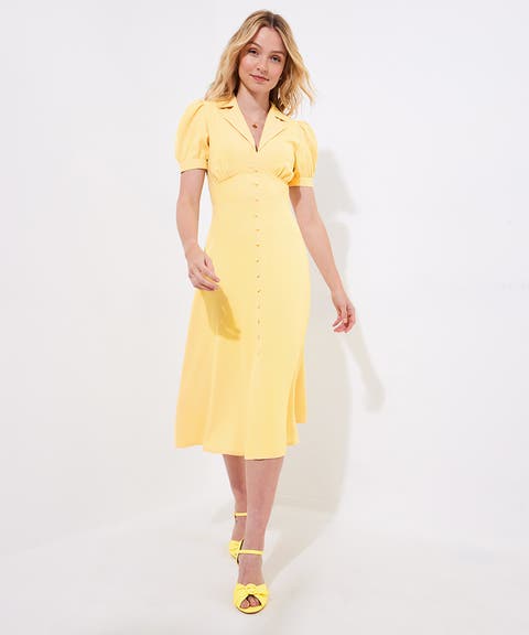 Retro Button Front Midi Dress