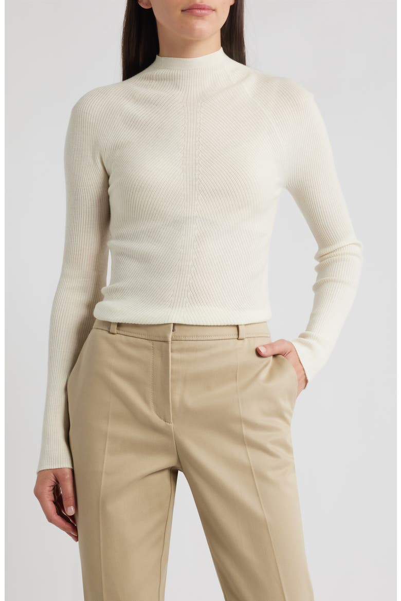 Foliora Virgin Wool Rib Funnel Neck Sweater, Main, color, SOFT CREAM