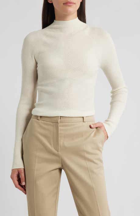 BOSS Foliora Virgin Wool Rib Funnel Neck Sweater